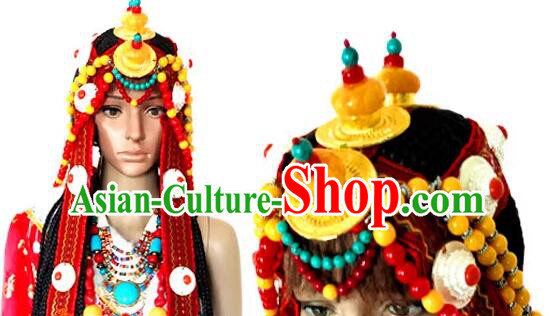 Top Handmade Tibetan Hair Jewelry China Zang Nationality Folk Dance Headwear Wedding Headpiece