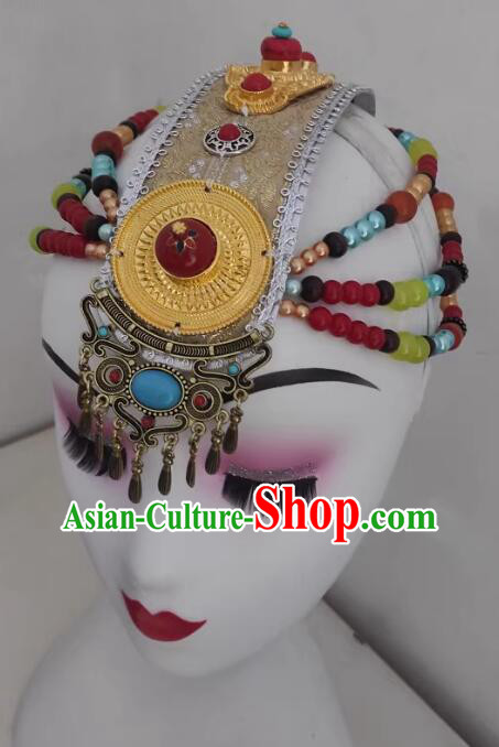 Top Wedding Headpiece Handmade Tibetan Hair Jewelry China Zang Nationality Folk Dance Headwear