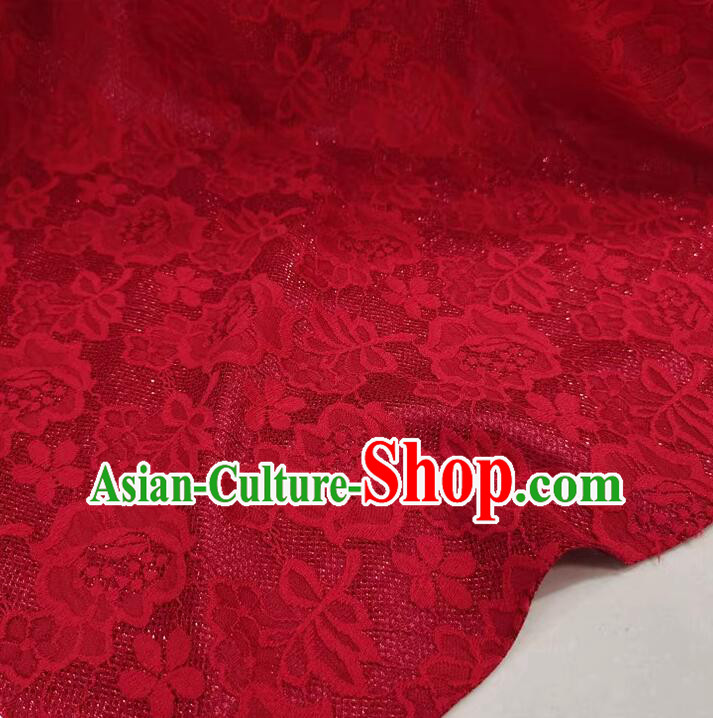 Top Cheongsam Wine Red Lace Fabric Hollowed Out Rose Pattern Lace Material Costume Stretch Cloth