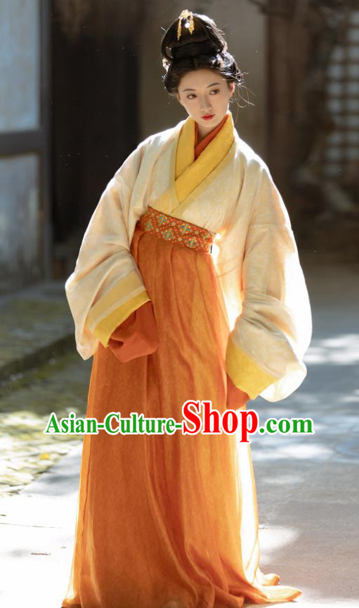 China Traditional Hanfu Yellow Shirt and Orange Skirt Ancient Court Princess Clothing Eastern Han Dynasty Noble Lady Sun Shangxiang Costumes