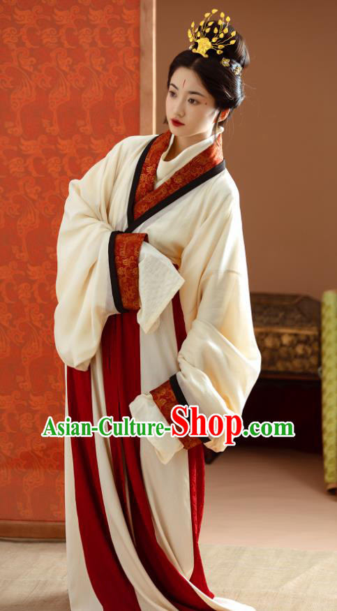 China Eastern Han Dynasty Beauty Costumes Traditional Hanfu White Dress Ancient Court Princess Clothing