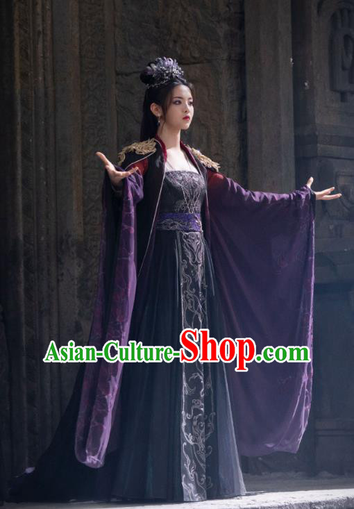 Romance Drama The Journey of Chong Zi Purple Dress China Ancient Fairy Queen Costumes Traditional Hanfu