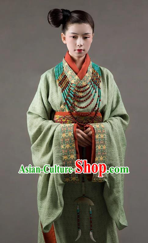China Ancient Imperial Consort Replica Costumes Traditional Hanfu Green Dress Spring and Autumn Period Young Woman Clothing