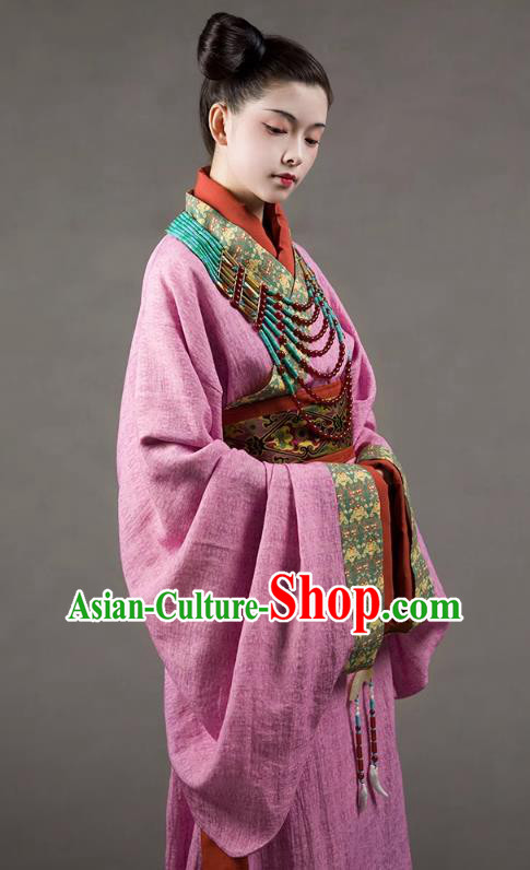 China Traditional Hanfu Pink Dresses Warring States Period Noble Woman Clothing Ancient Imperial Consort Replica Costumes