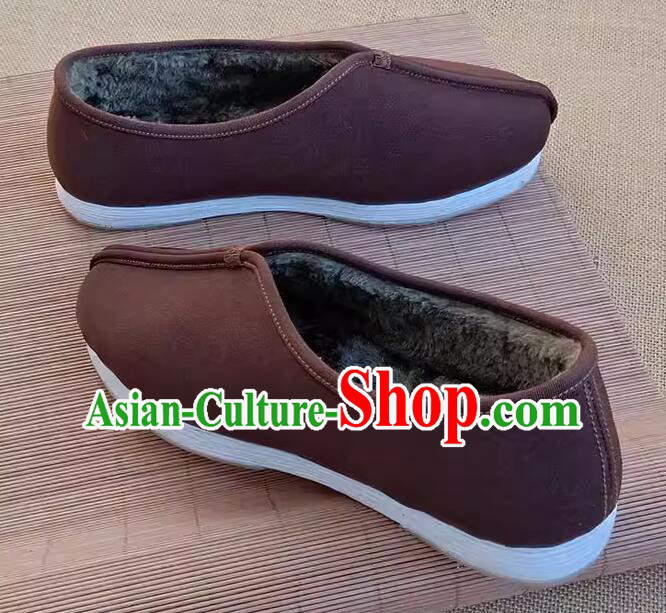 China Old Beijing Cloth Shoes Handmade Brown Winter Shoes