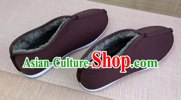 Handmade Brown Winter Boots China Old Beijing Cloth Shoes