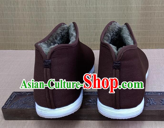 Handmade Brown Winter Boots China Old Beijing Cloth Shoes