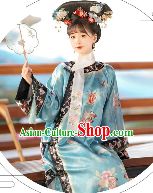 Chinese Qing Dynasty Princess Clothing Ancient Palace Lady Blue Dress