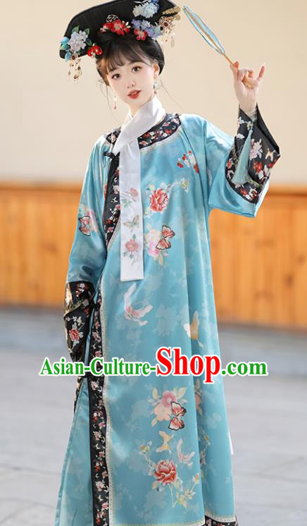 Chinese Qing Dynasty Princess Clothing Ancient Palace Lady Blue Dress