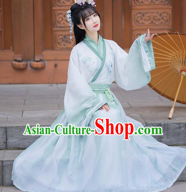 Chinese Jin Dynasty Young Lady Costumes Light Green Hanfu Dress Ancient Fairy Princess Clothing