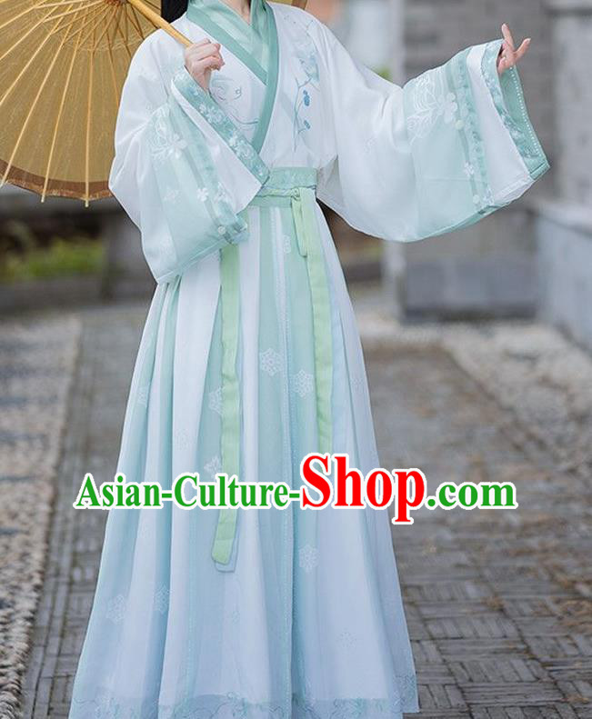 Chinese Jin Dynasty Young Lady Costumes Light Green Hanfu Dress Ancient Fairy Princess Clothing