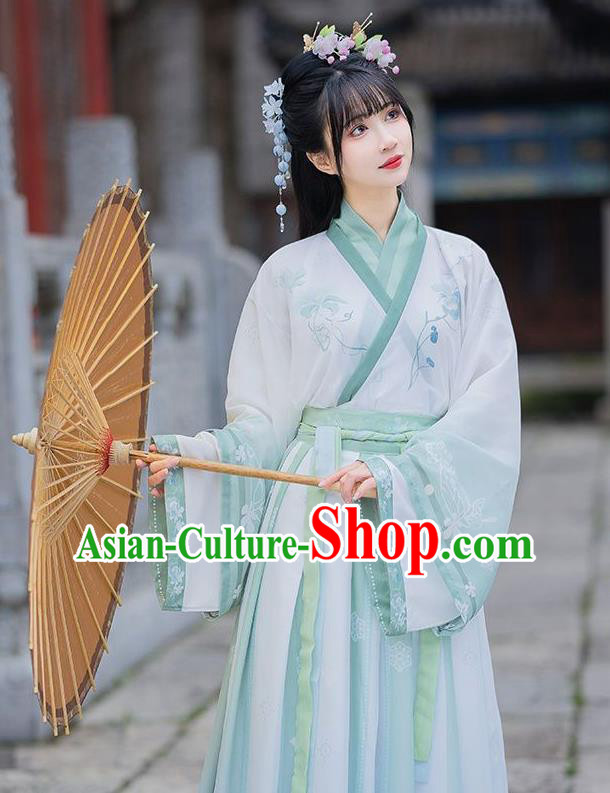 Chinese Jin Dynasty Young Lady Costumes Light Green Hanfu Dress Ancient Fairy Princess Clothing