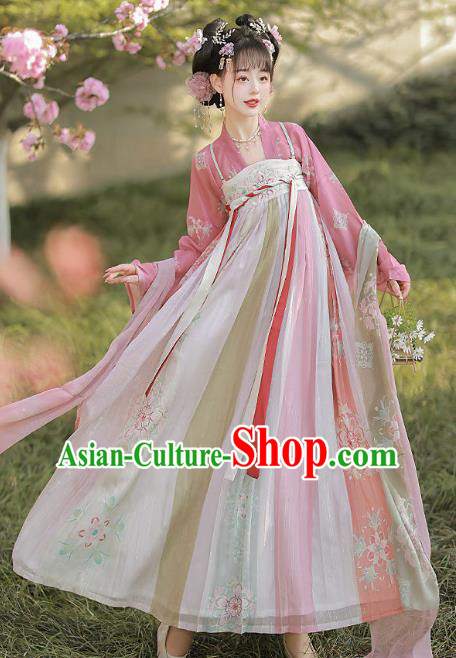 Chinese Ancient Princess Clothing Tang Dynasty Woman Costumes Pink Hanfu Hezi Dress