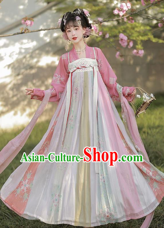 Chinese Ancient Princess Clothing Tang Dynasty Woman Costumes Pink Hanfu Hezi Dress