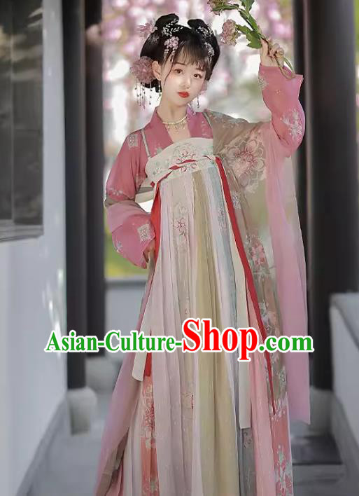 Chinese Ancient Princess Clothing Tang Dynasty Woman Costumes Pink Hanfu Hezi Dress