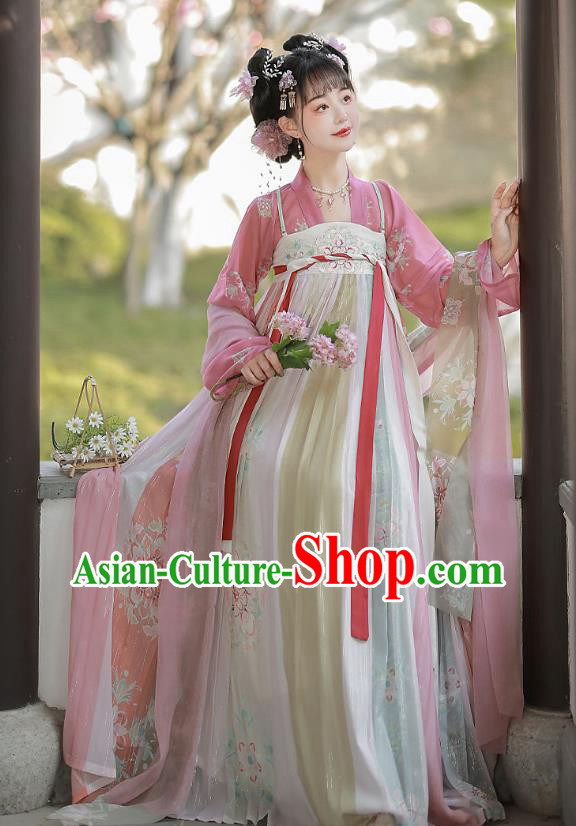 Chinese Ancient Princess Clothing Tang Dynasty Woman Costumes Pink Hanfu Hezi Dress