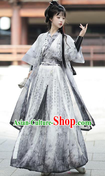 Chinese Ink Calligraphy Hanfu Dress Ancient Swordsman Clothing Wuxia Warrior Costumes