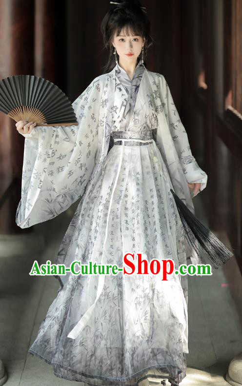 Chinese Ink Calligraphy Hanfu Dress Ancient Swordsman Clothing Wuxia Warrior Costumes