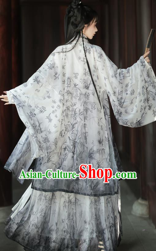 Chinese Ink Calligraphy Hanfu Dress Ancient Swordsman Clothing Wuxia Warrior Costumes