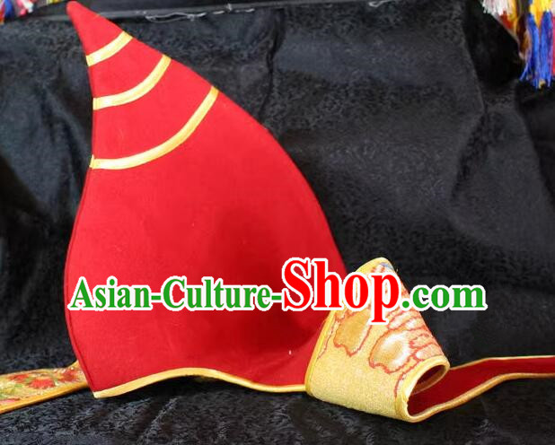 Pandit Master Headdress Handmade Living Buddha Headwear Traditional Tibetan Monk Red Hat