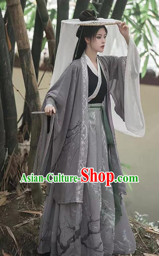 Chinese Jin Dynasty Young Hero Clothing Traditional Grey Hanfu Dress Ancient Swordsman Costumes