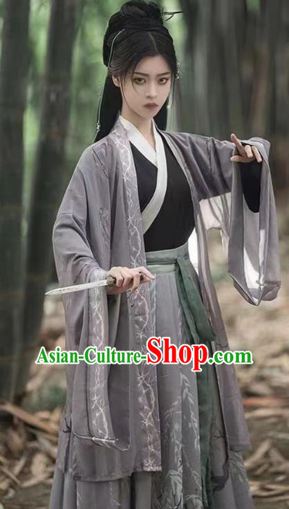 Chinese Jin Dynasty Young Hero Clothing Traditional Grey Hanfu Dress Ancient Swordsman Costumes