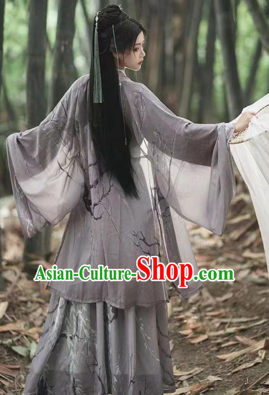 Chinese Jin Dynasty Young Hero Clothing Traditional Grey Hanfu Dress Ancient Swordsman Costumes