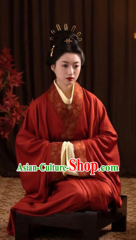 Chinese Ancient Beauty Costumes Classical Dance Red Dress Han Dynasty Curving Front Robe