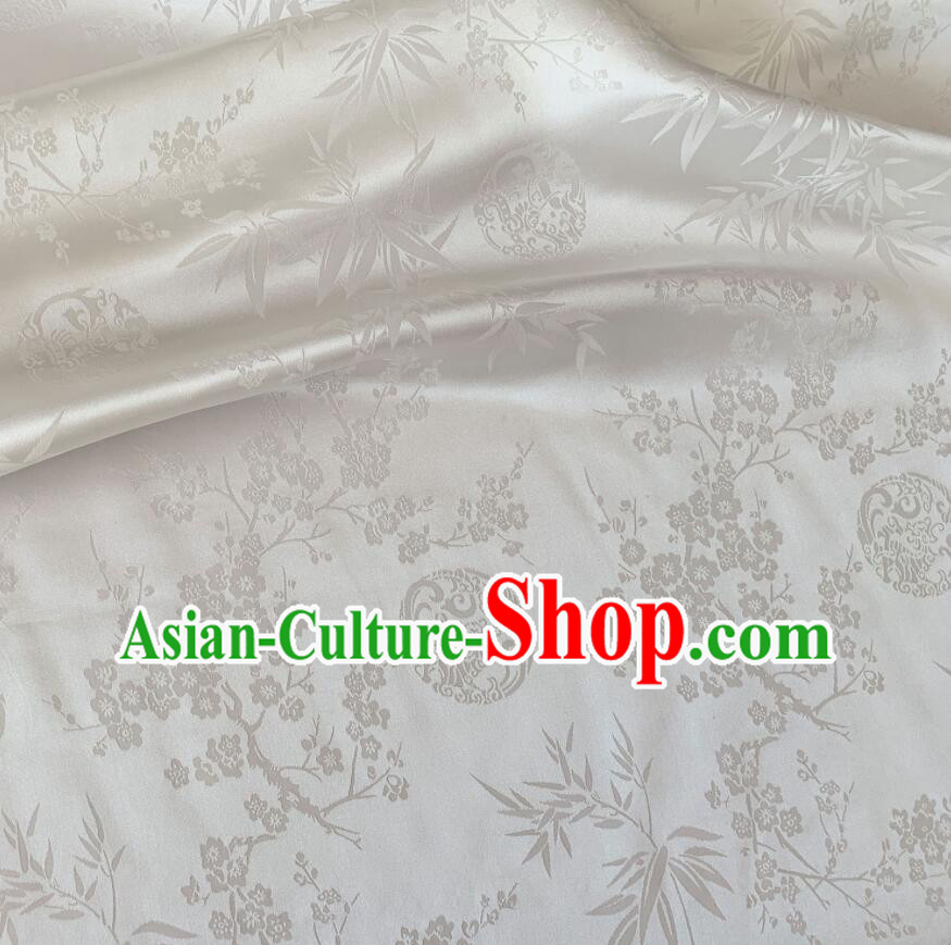 Chinese Traditional Plum Bamboo Pattern Design White Silk Fabric Chinese Qipao Fabric Asian Cloth