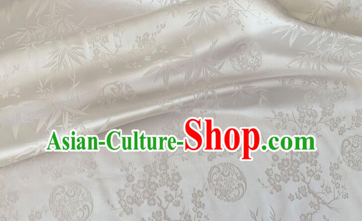 Chinese Traditional Plum Bamboo Pattern Design White Silk Fabric Chinese Qipao Fabric Asian Cloth