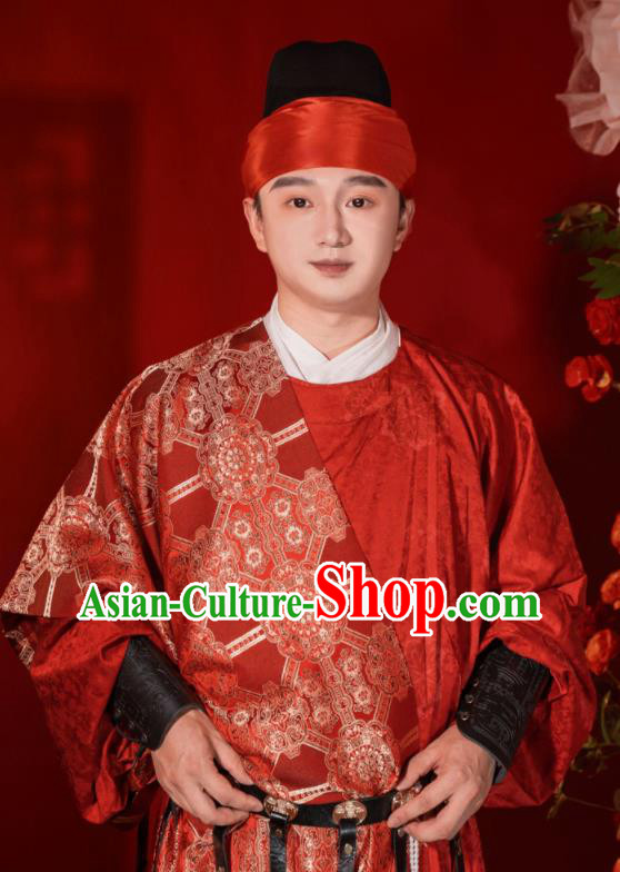 Chinese Tang Dynasty Groom Garments Ancient Young Prince Red Robe Clothing Traditional Wedding Costumes