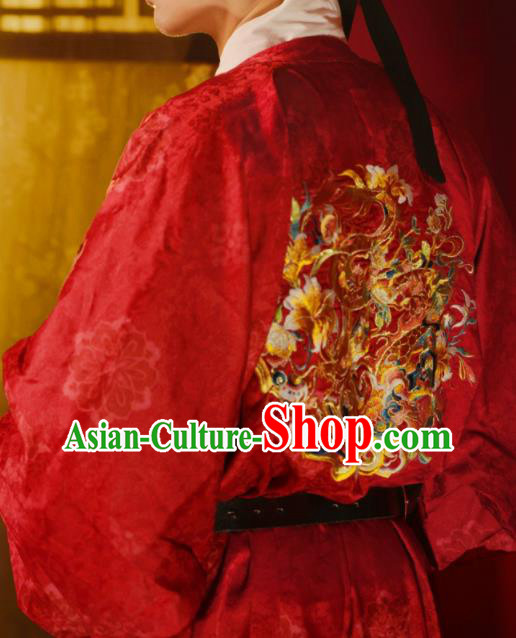 Chinese Tang Dynasty Groom Garments Ancient Young Prince Red Robe Clothing Traditional Wedding Costumes