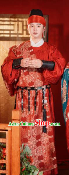 Chinese Tang Dynasty Groom Garments Ancient Young Prince Red Robe Clothing Traditional Wedding Costumes