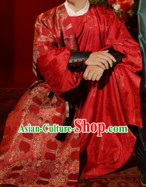 Chinese Tang Dynasty Groom Garments Ancient Young Prince Red Robe Clothing Traditional Wedding Costumes