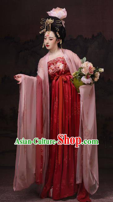 Chinese Ancient Palace Beauty Red Dress Clothing Traditional Hanfu Costumes Tang Dynasty Empress Garments