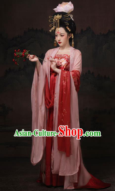 Chinese Ancient Palace Beauty Red Dress Clothing Traditional Hanfu Costumes Tang Dynasty Empress Garments