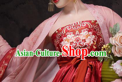 Chinese Ancient Palace Beauty Red Dress Clothing Traditional Hanfu Costumes Tang Dynasty Empress Garments