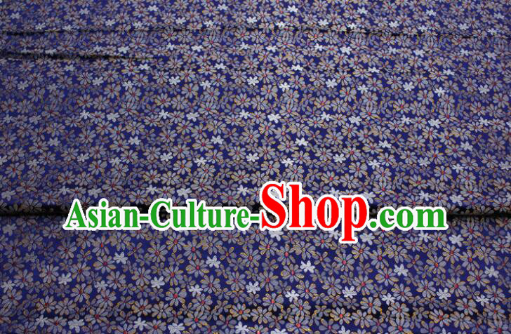 Chinese Qipao Fabric Asian Cloth Traditional Daisy Pattern Design Deep Blue Silk Fabric