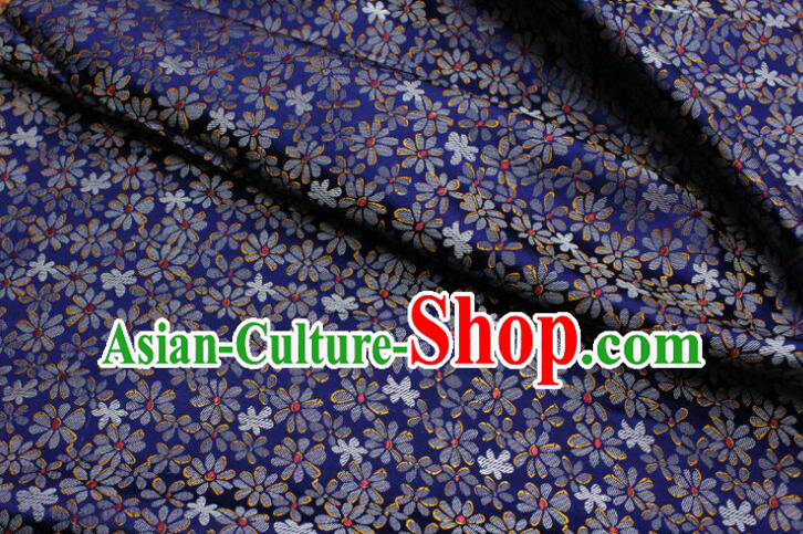 Chinese Qipao Fabric Asian Cloth Traditional Daisy Pattern Design Deep Blue Silk Fabric
