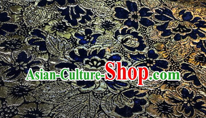 Chinese Traditional Peony Pattern Design Royal Blue Silk Fabric Qipao Fabric Asian Jacquard Cloth