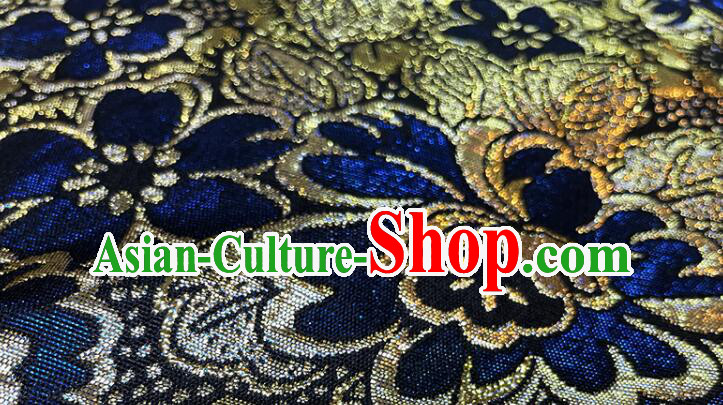 Chinese Traditional Peony Pattern Design Royal Blue Silk Fabric Qipao Fabric Asian Jacquard Cloth