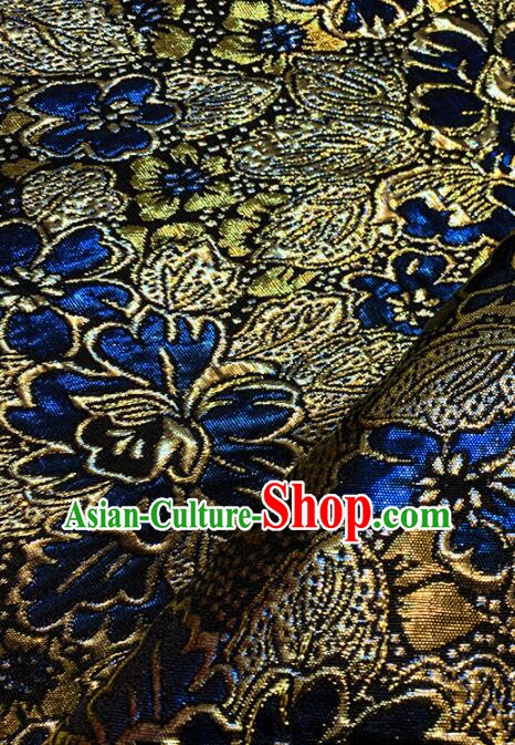 Chinese Traditional Peony Pattern Design Royal Blue Silk Fabric Qipao Fabric Asian Jacquard Cloth