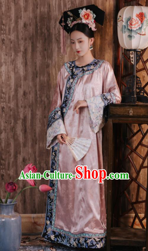 Chinese Qing Dynasty Princess Garment Costumes Ancient Empress Pink Dress Court Woman Clothing
