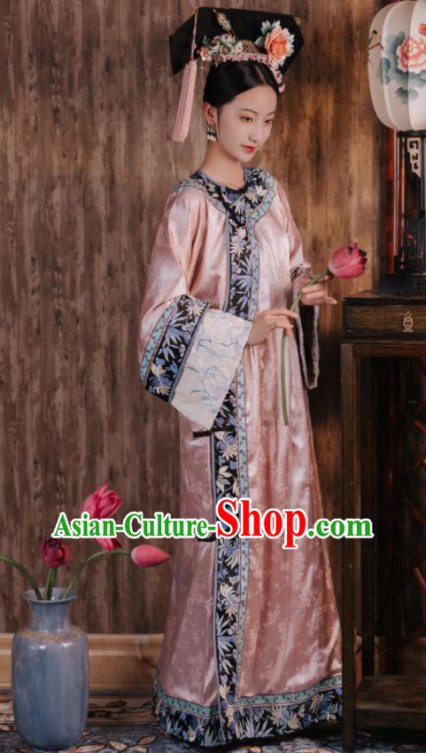 Chinese Qing Dynasty Princess Garment Costumes Ancient Empress Pink Dress Court Woman Clothing
