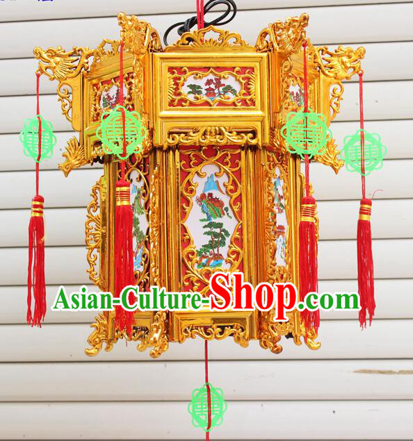 Chinese Traditional Palace Lantern Gold Lamp Handmade Plastic Lantern