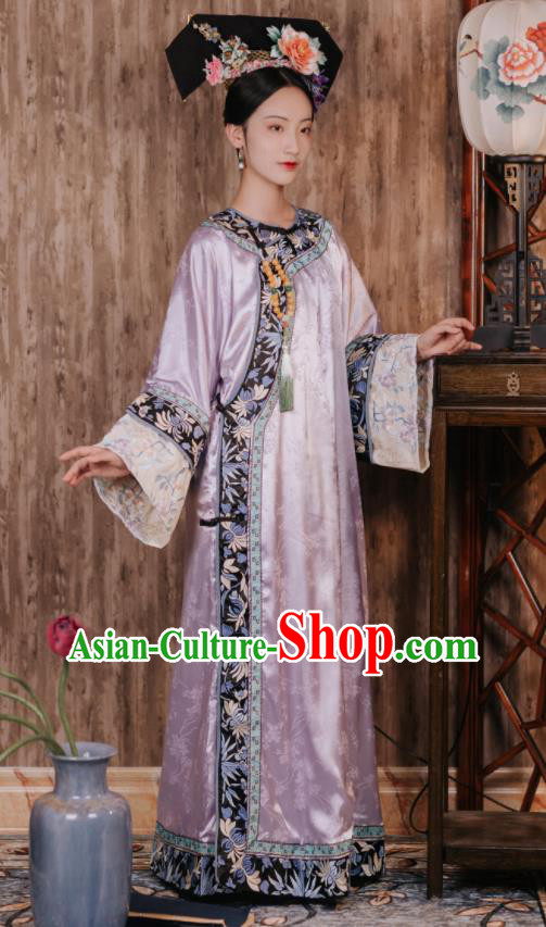 Chinese Qing Dynasty Princess Lilac Dress Ancient Imperial Consort Costume Traditional Court Clothing