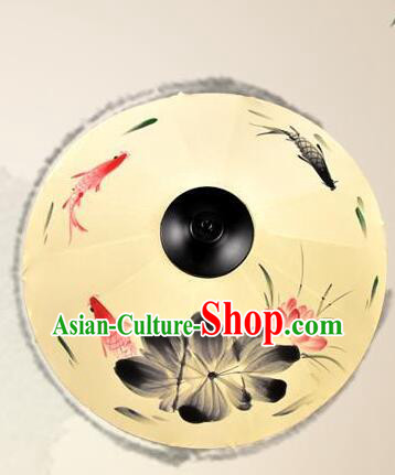 Chinese Palace Lantern Hand Painting Lotus Koi Lantern Traditional Ceiling Lamp
