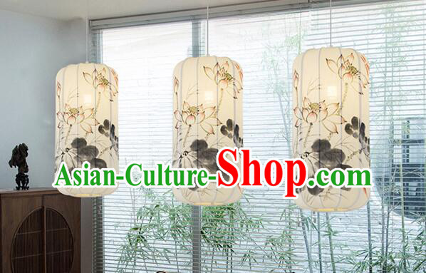 Chinese Classical Ceiling Lamp Palace Lantern Hand Painting Lotus Fish Lantern