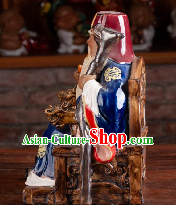 Chinese Handmade Shiwan Figurine Shi Wan Ceramics Statue God of Earth Blue Statue