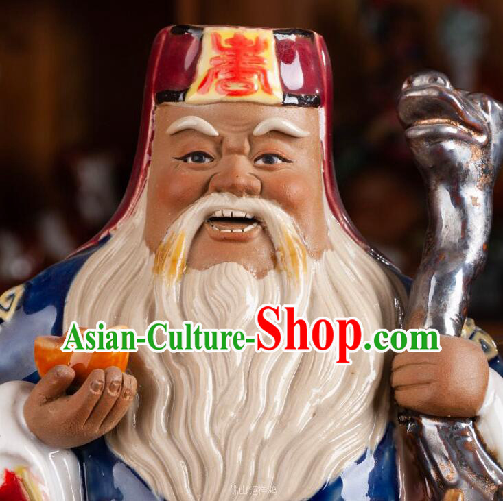 Chinese Handmade Shiwan Figurine Shi Wan Ceramics Statue God of Earth Blue Statue